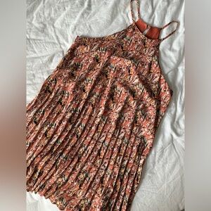 High Neck Pleated Mini Dress — multi